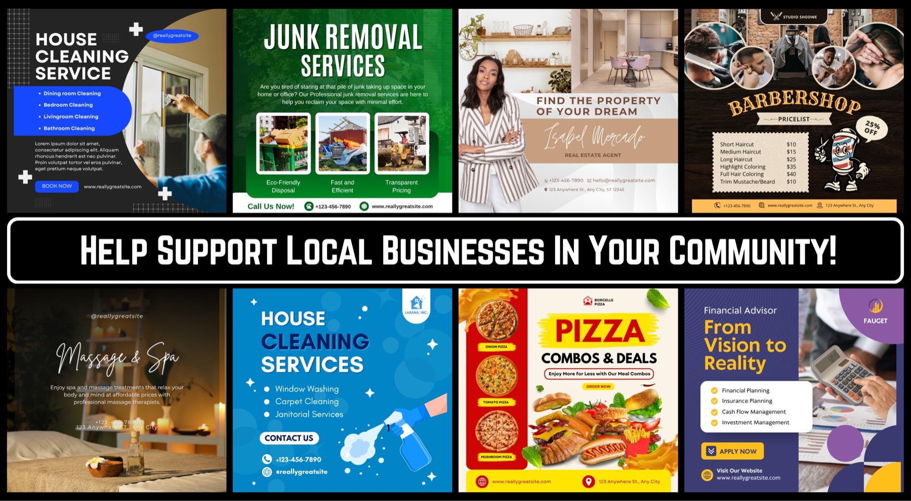 Sample community card back, with more local business ads and a line about supporting local businesses